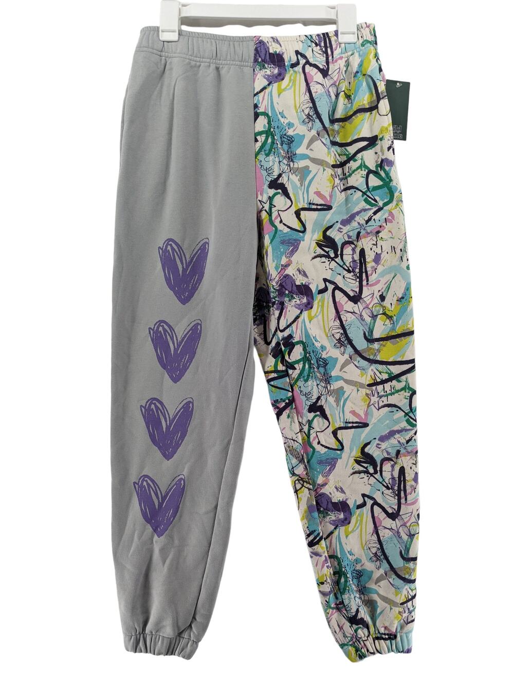 Wild Fable Sweatpants S Purple Gray Graffiti Art Heart High Rise Fleece Lounge